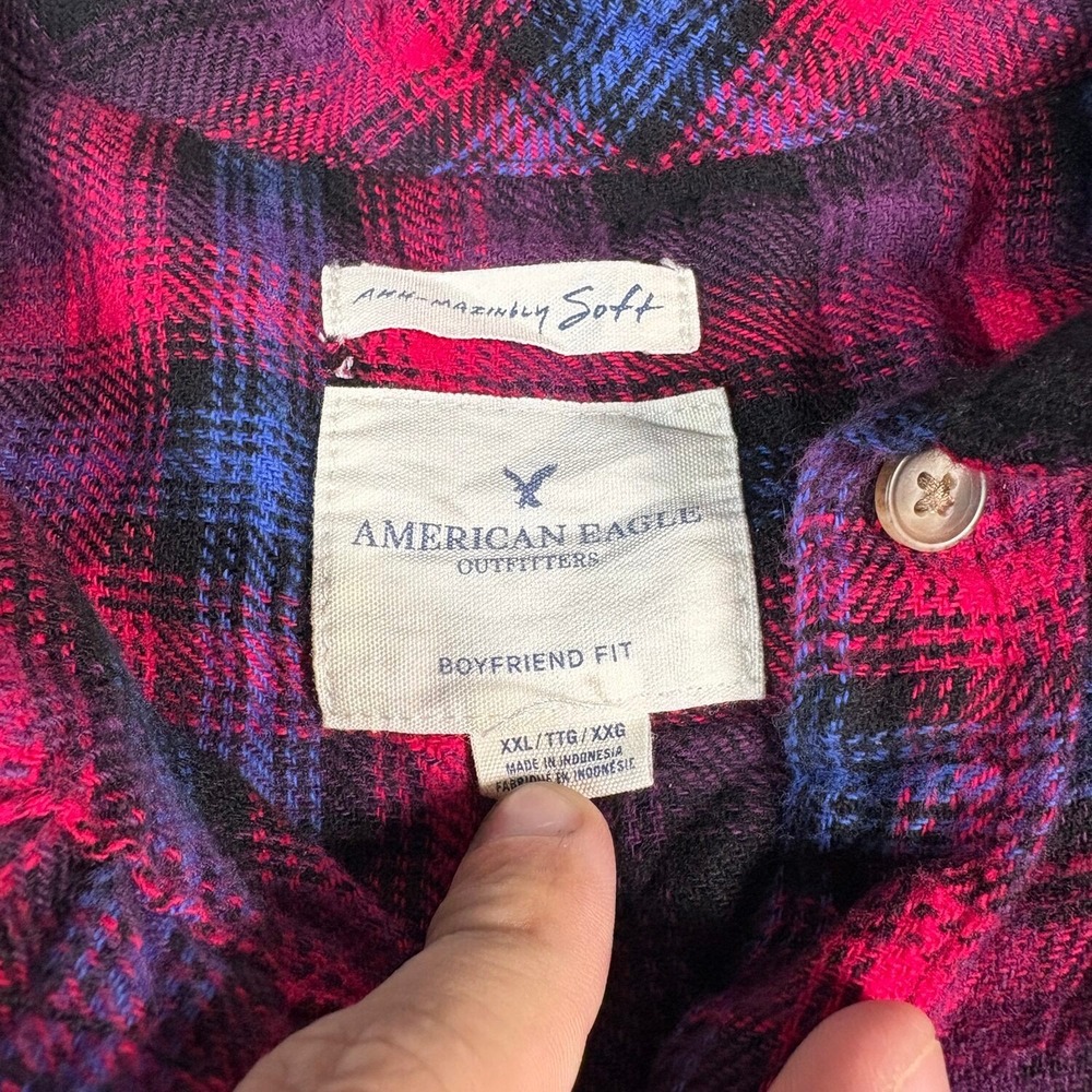 American Eagle Flannel Shirt Womens XXL Pink Plaid Excellent Boyfriend Fit - Picture 2 of 4